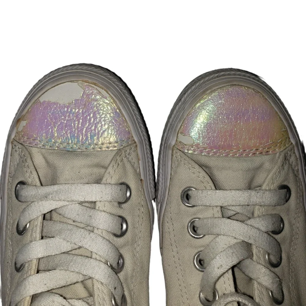 CONVERSE ALL STAR Low Profile White Sneakers Iridescent Detail Women's Size 7 - Picture 8 of 12